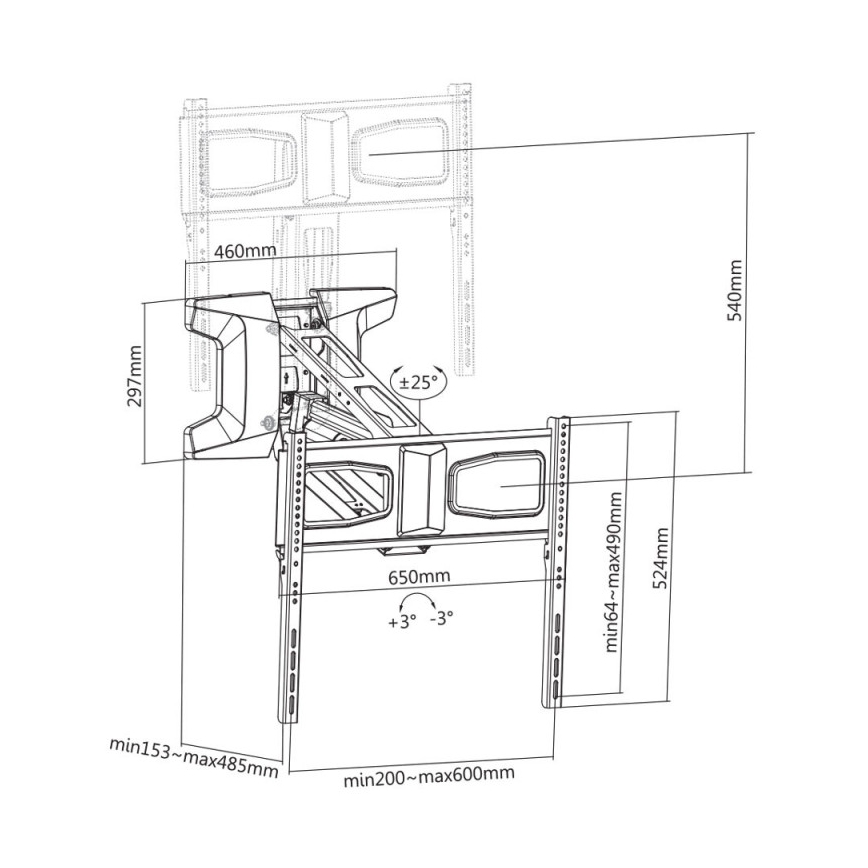 MK FLORIA MKF-21DM647 - Zidni nosač za TV s zglobom 70 crna + daljinski upravljač
