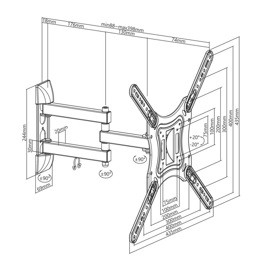 MK FLORIA MKF-23DP444 - Zidni nosač za TV s kukom 65 crni