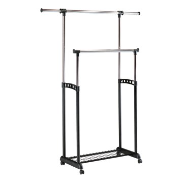 Mobilni metalni stalak za odjeću 170x142 cm crna/sjajni krom