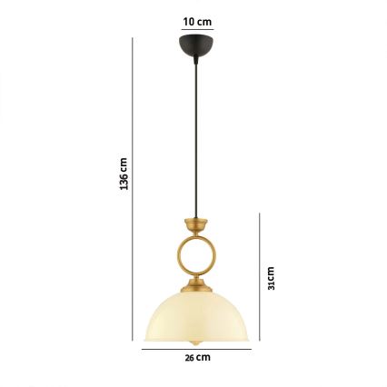 MONZA luster sa kablom 1xE27/40W/230V, prečnik 26 cm, kremasta/bronzana