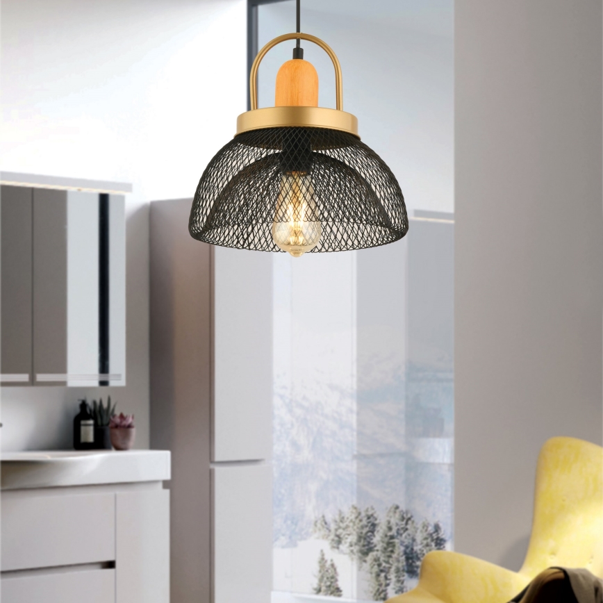 MONZA viseći luster 1xE27/40W/230V, promjer 29 cm, crna/zlatna