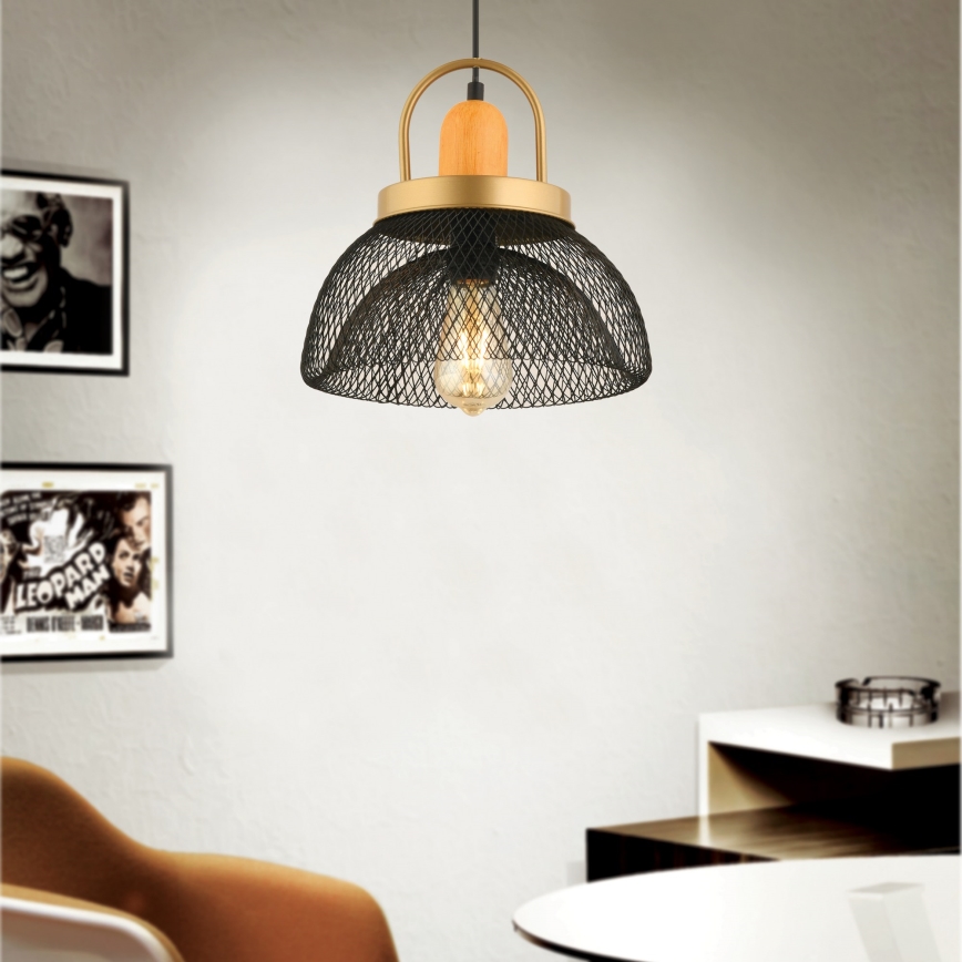 MONZA viseći luster 1xE27/40W/230V, promjer 29 cm, crna/zlatna