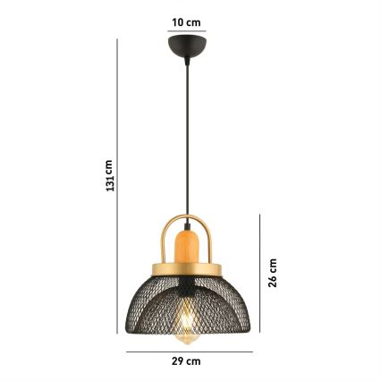 MONZA viseći luster 1xE27/40W/230V, promjer 29 cm, crna/zlatna
