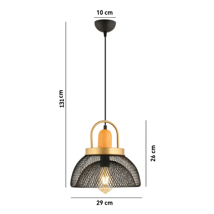 MONZA viseći luster 1xE27/40W/230V, promjer 29 cm, crna/zlatna