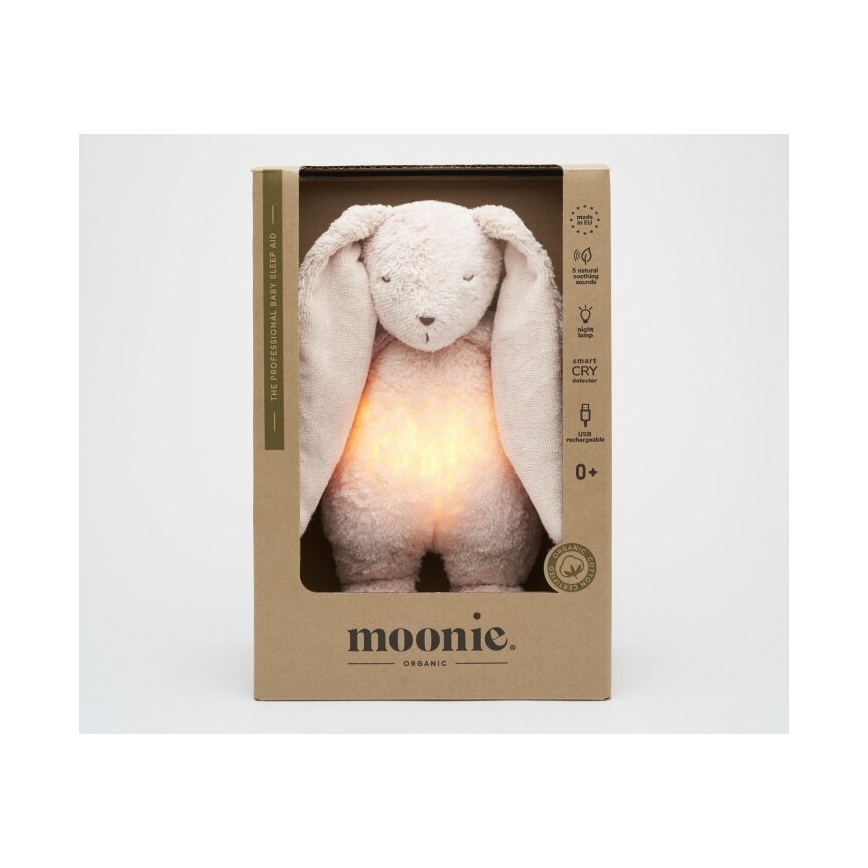 Moonie - Igračka za uspavljivanje s melodijom i svjetlom 2.0 zečić organic rose