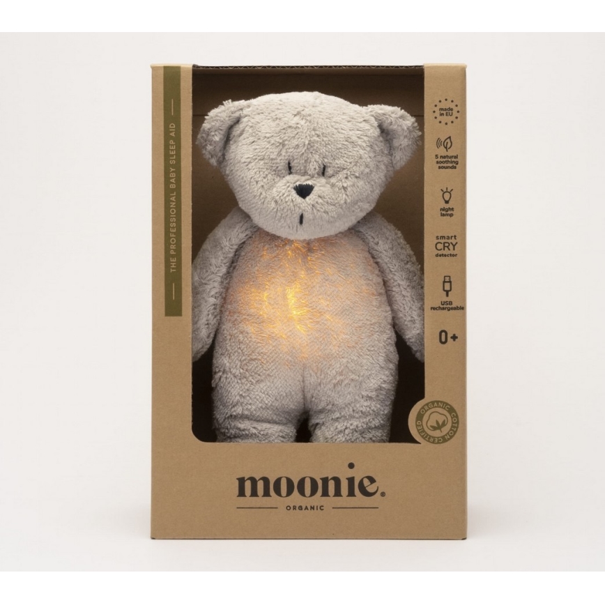 Moonie - Igračka za uspavljivanje s melodijom i svjetlom medvjedić 2.0 organic grey