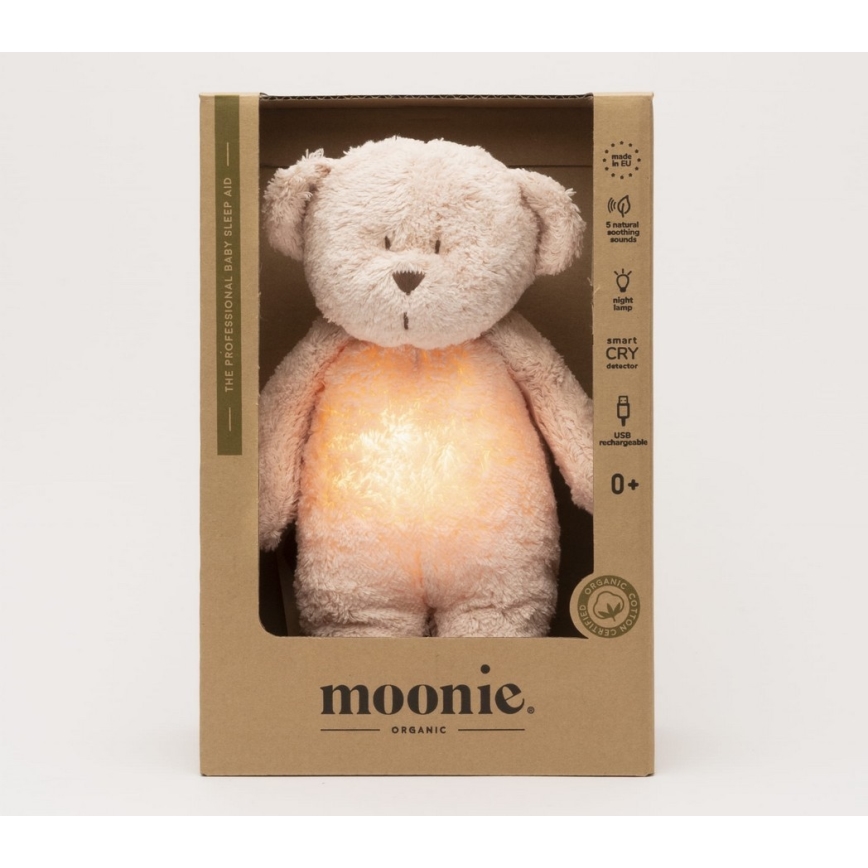 Moonie - Igračka za uspavljivanje s melodijom i svjetlom medvjedić 2.0 organic rose