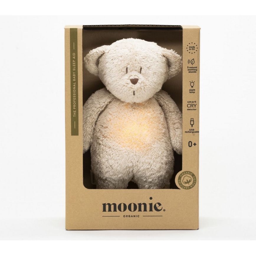 Moonie - Igračka za uspavljivanje s melodijom i svjetlom medvjedić 2.0 organic sand