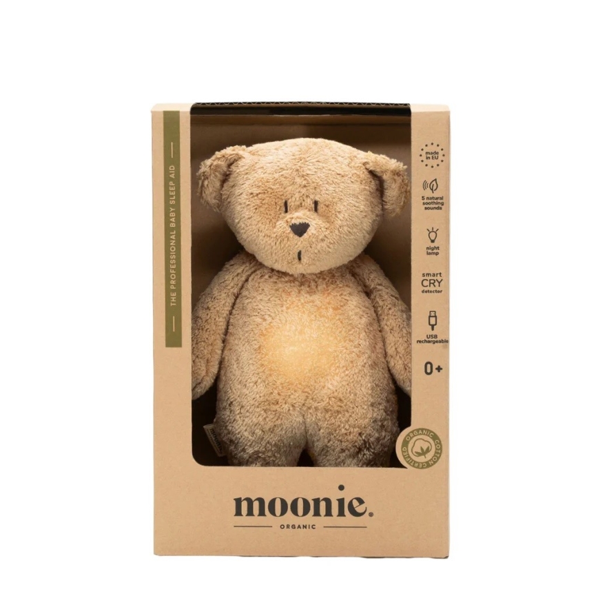 Moonie - Igračka za uspavljivanje s melodijom i svjetlom medvjedić organic cappuccino natur