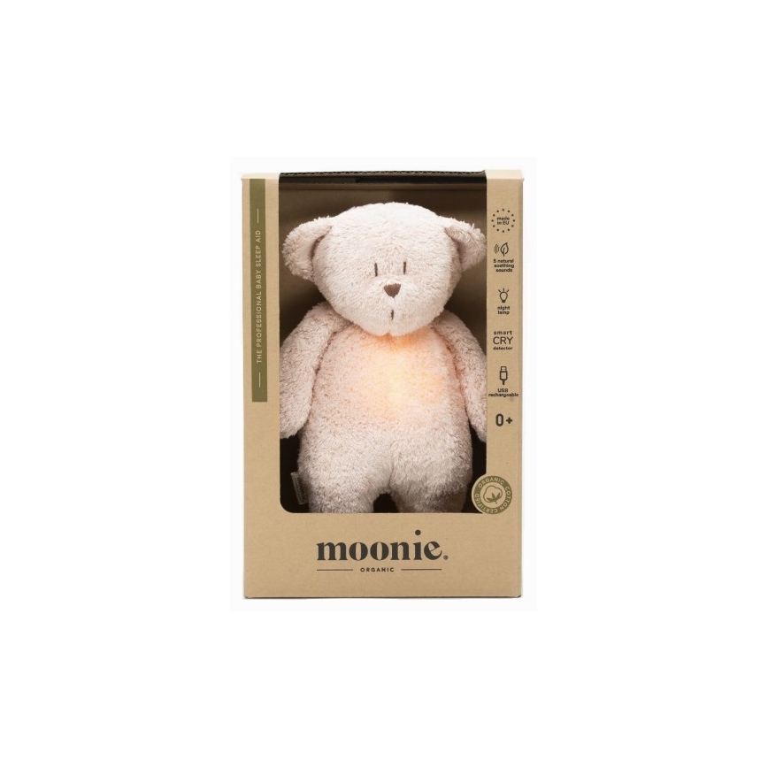 Moonie - Igračka za uspavljivanje s melodijom i svjetlom medvjedić organic rose natur
