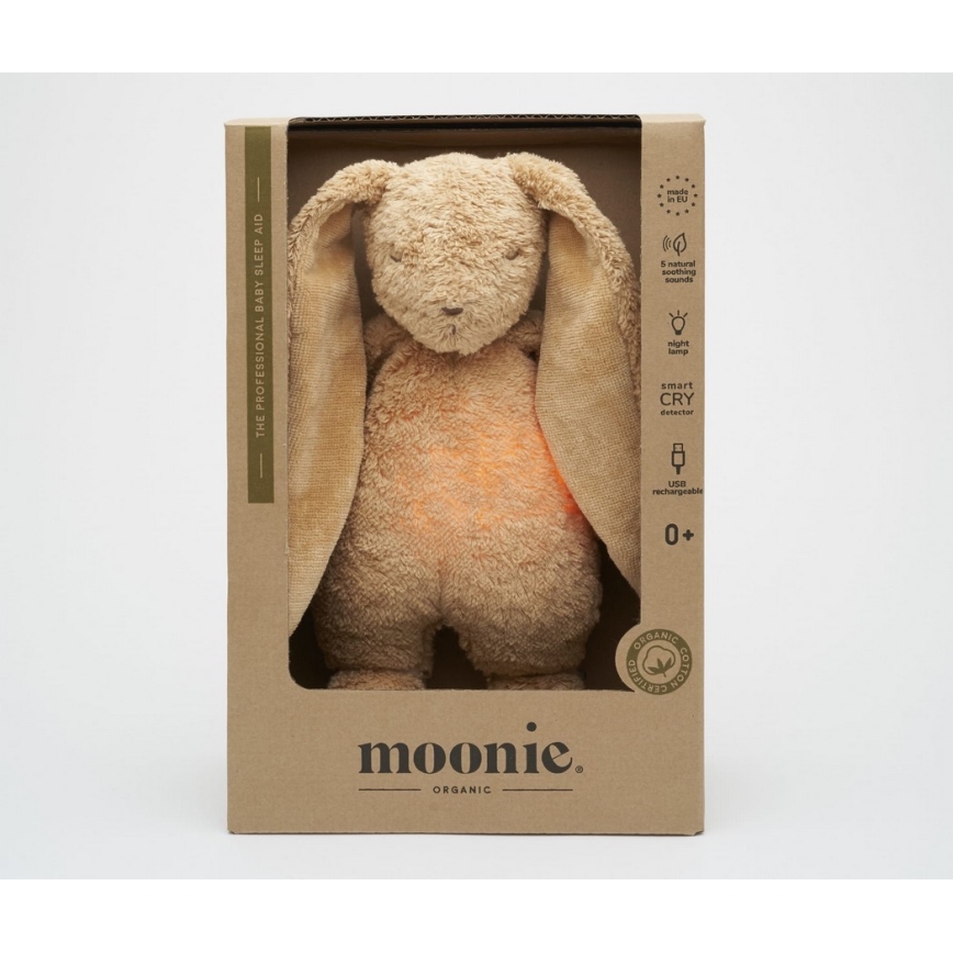 Moonie - Igračka za uspavljivanje s melodijom i svjetlom zečić 2.0 organic cappuccino