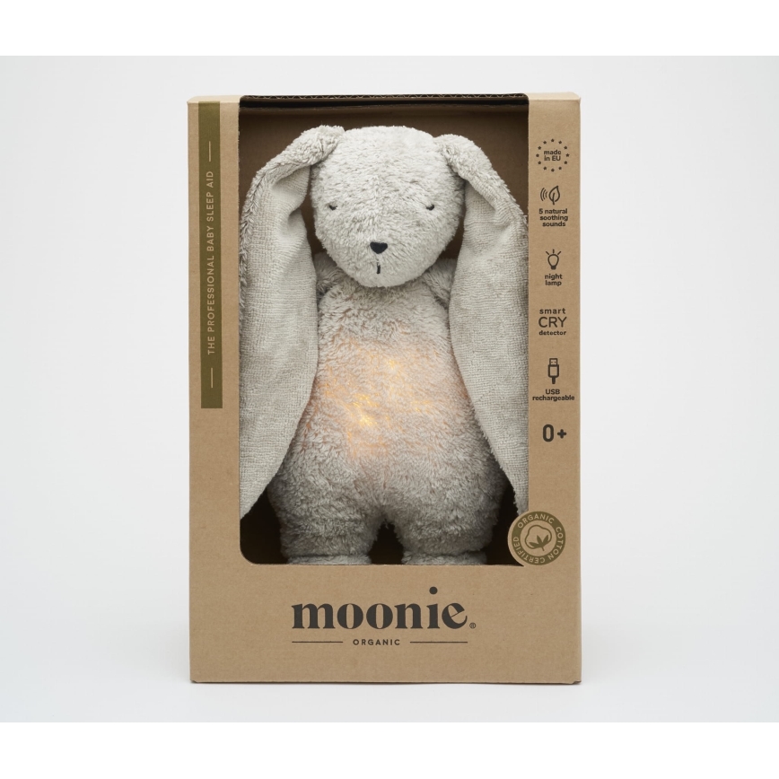 Moonie - Igračka za uspavljivanje s melodijom i svjetlom zečić 2.0 organic grey
