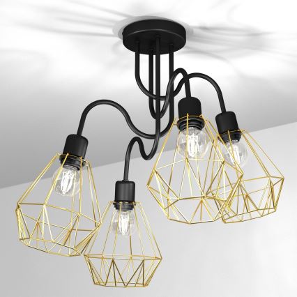 Nadgradni luster BERGEN 4xE27/60W/230V crna/zlatna