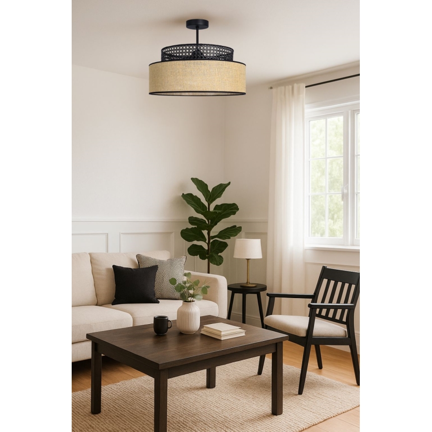 Nadgradni luster BOHO 1xE27/60W/230V pr. 40 cm crna/ratan