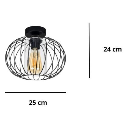 Nadgradni luster CORRINI 1xE27/60W/230V pr. 25 cm crna/prozirna