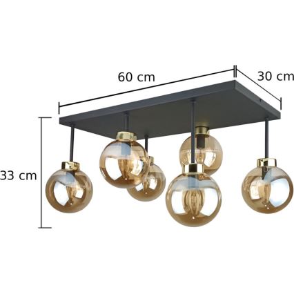 Nadgradni luster DEA 6xE14/60W/230V crna/zlatna/dimna bež