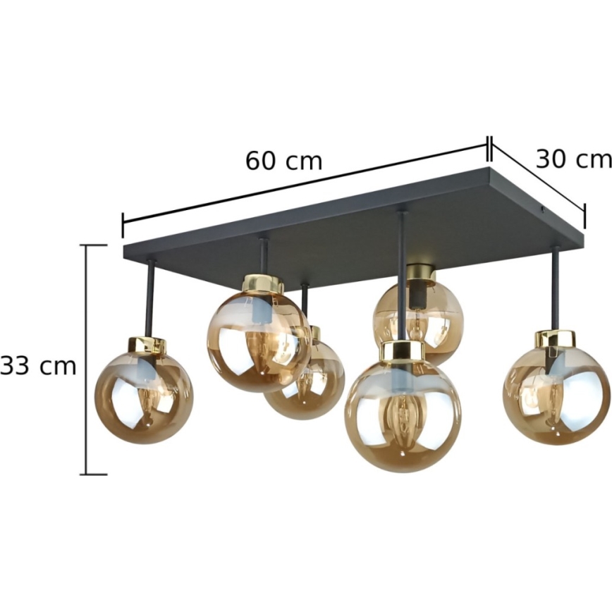 Nadgradni luster DEA 6xE14/60W/230V crna/zlatna/dimna bež