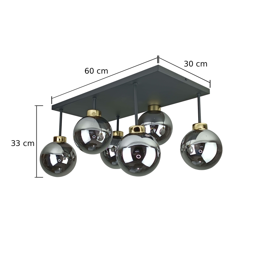 Nadgradni luster DEA 6xE14/60W/230V crna/zlatna/dimna crna