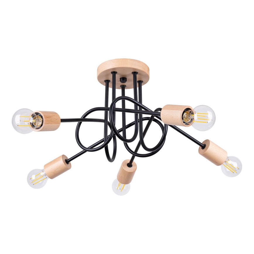 Nadgradni luster EMBER 5xE27/15W/230V crna/bež/bukva