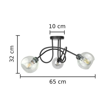 Nadgradni luster EVIE 3xE27/60W/230V crna/prozirna