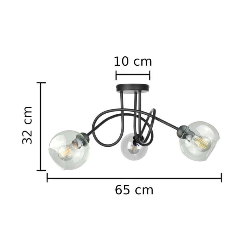 Nadgradni luster EVIE 3xE27/60W/230V crna/prozirna