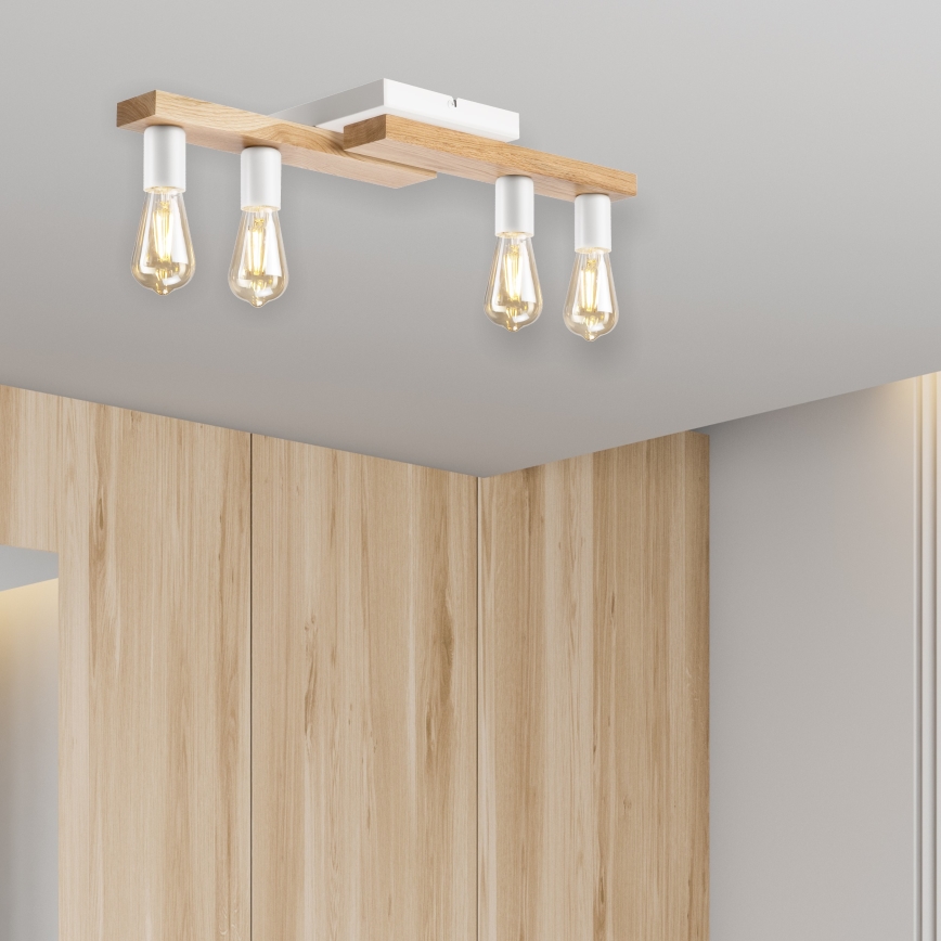 Nadgradni luster MATTE 4xE27/15W/230V bijela/hrast