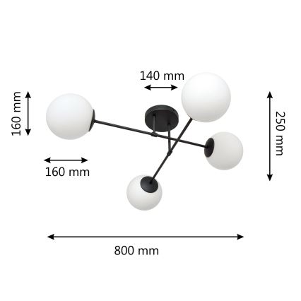 Nadgradni luster MOON 4xE27/15W/230V crna