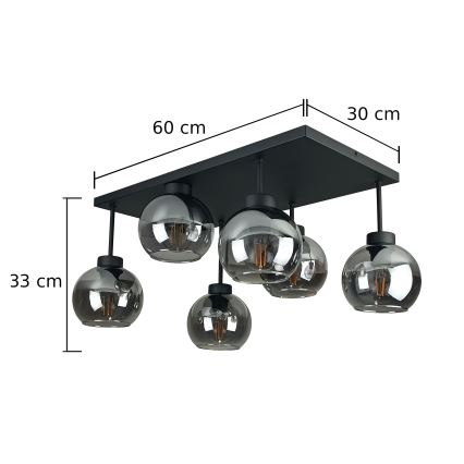 Nadgradni luster NESSA 6xE27/60W/230V crna/dimna crna