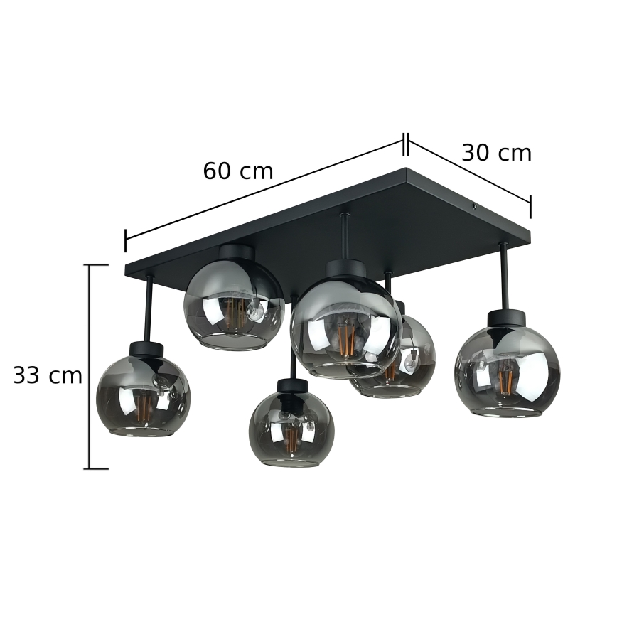 Nadgradni luster NESSA 6xE27/60W/230V crna/dimna crna