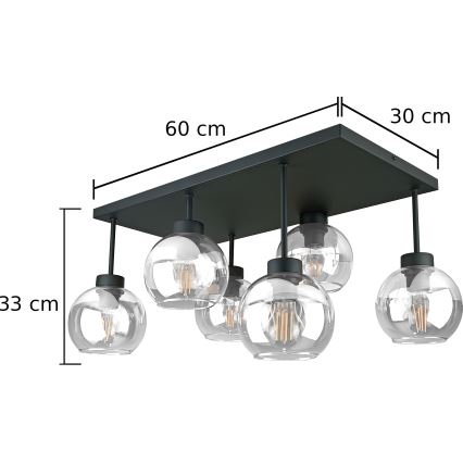 Nadgradni luster NESSA 6xE27/60W/230V crna/prozirna