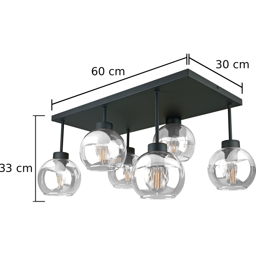 Nadgradni luster NESSA 6xE27/60W/230V crna/prozirna