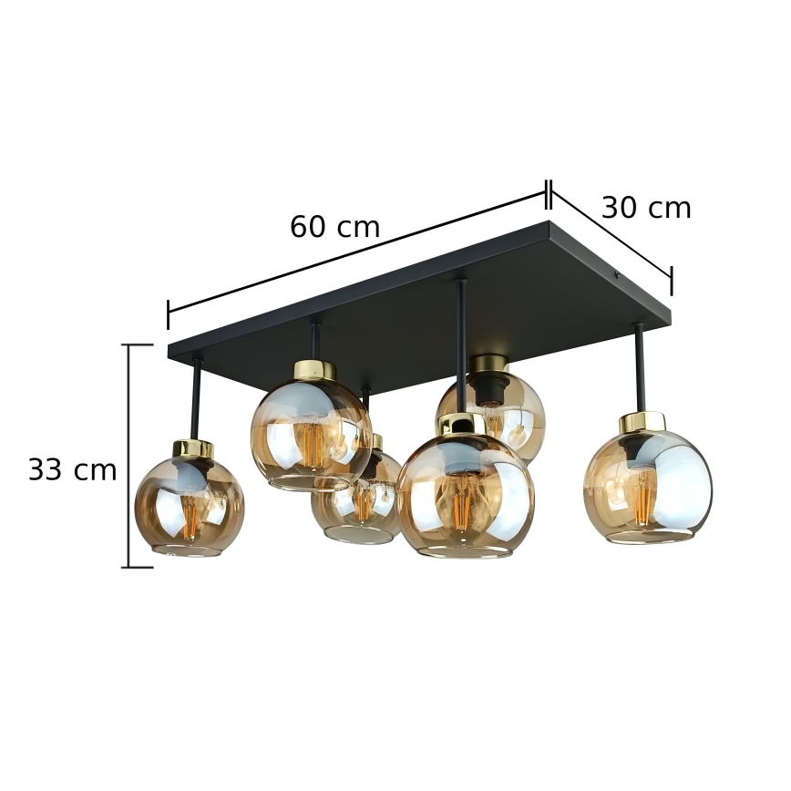 Nadgradni luster NESSA 6xE27/60W/230V crna/zlatna/dimna bež