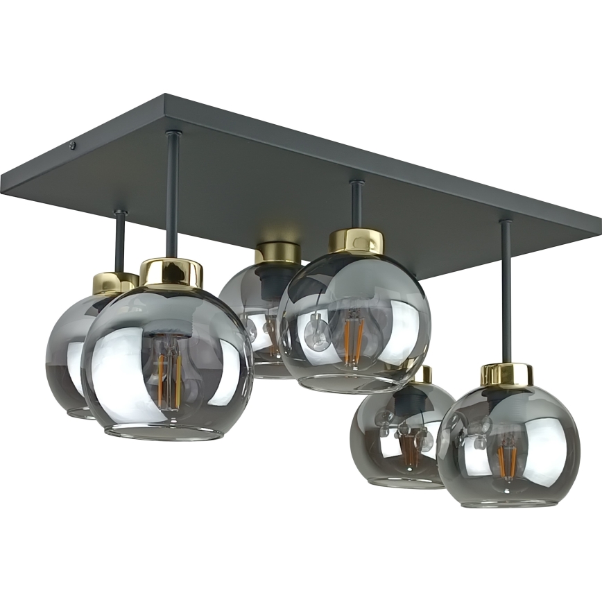 Nadgradni luster NESSA 6xE27/60W/230V crna/zlatna/dimna crna