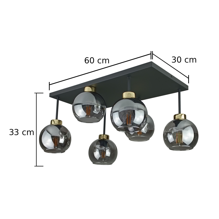 Nadgradni luster NESSA 6xE27/60W/230V crna/zlatna/dimna crna