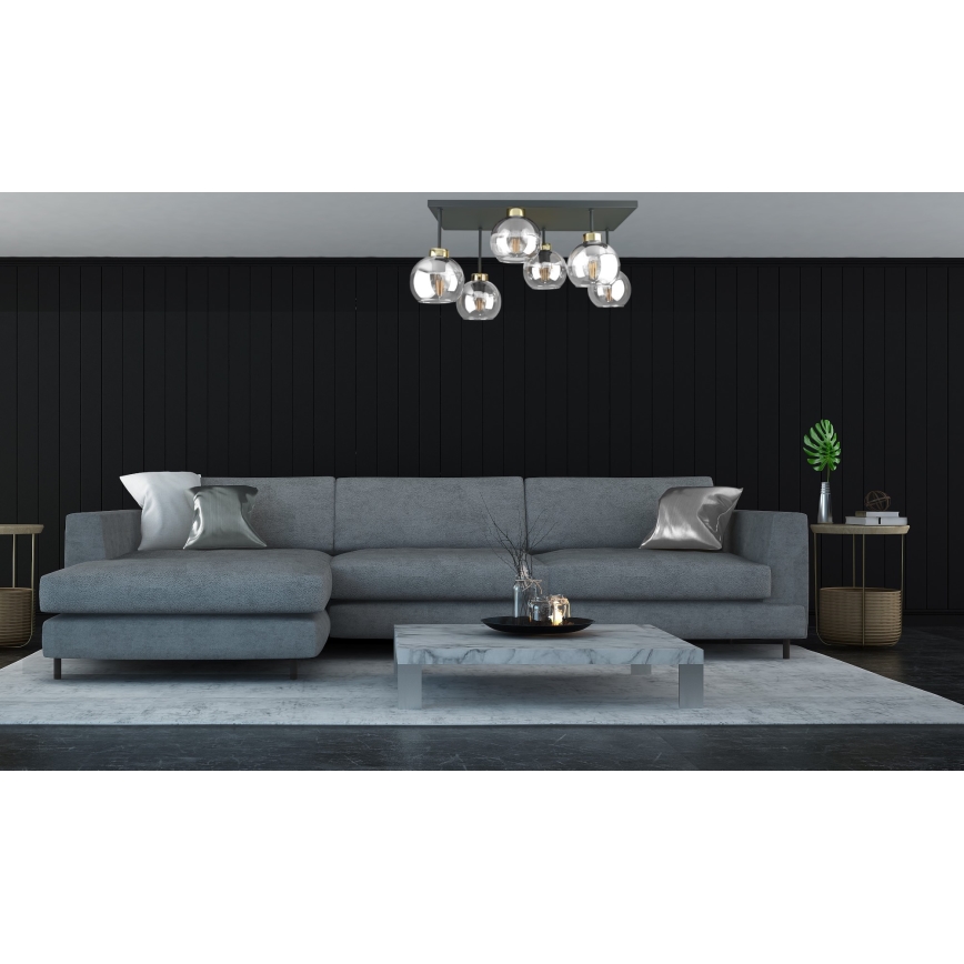 Nadgradni luster NESSA 6xE27/60W/230V crna/zlatna/prozirna