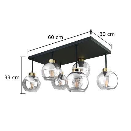 Nadgradni luster NESSA 6xE27/60W/230V crna/zlatna/prozirna