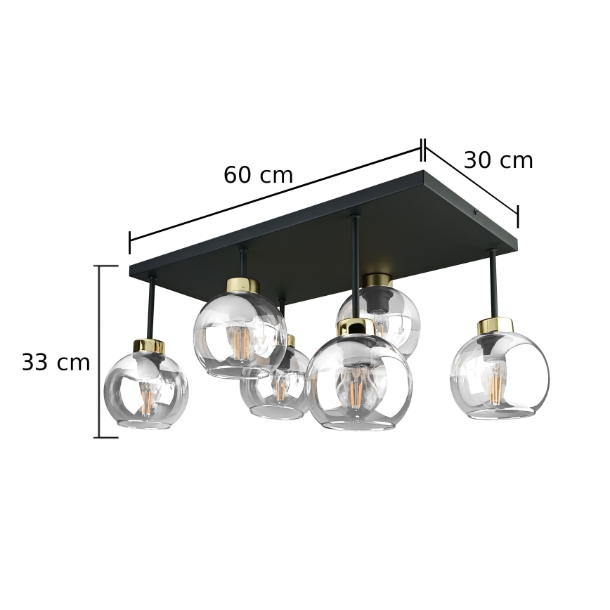 Nadgradni luster NESSA 6xE27/60W/230V crna/zlatna/prozirna