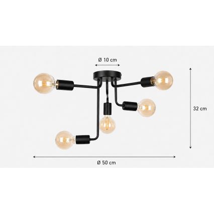 Nadgradni luster NIXO 5xE27/60W/230V crna