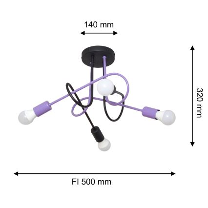 Nadgradni luster OXFORD 4xE27/15W/230V crna/ljubičasta