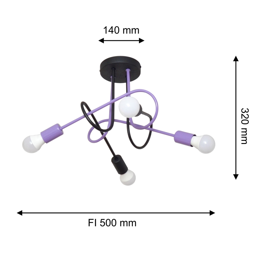 Nadgradni luster OXFORD 4xE27/15W/230V crna/ljubičasta