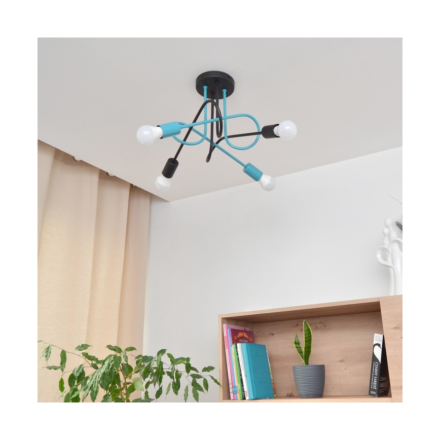 Nadgradni luster OXFORD 4xE27/15W/230V crna/tirkizna
