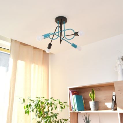 Nadgradni luster OXFORD 4xE27/15W/230V crna/tirkizna
