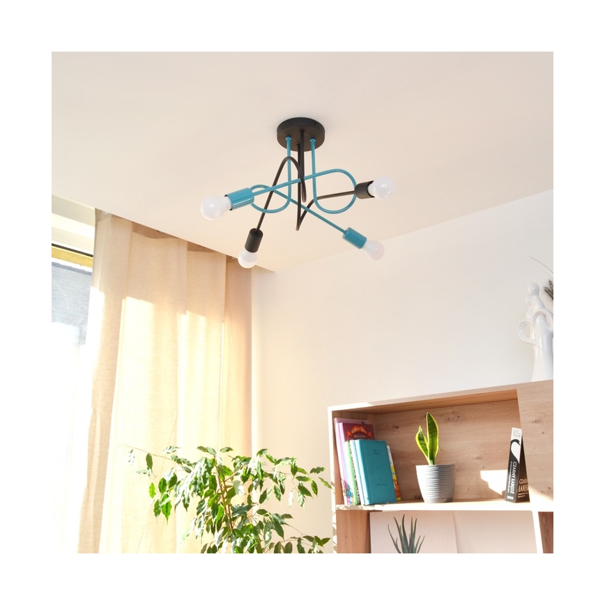 Nadgradni luster OXFORD 4xE27/15W/230V crna/tirkizna
