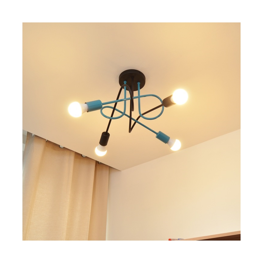 Nadgradni luster OXFORD 4xE27/15W/230V crna/tirkizna