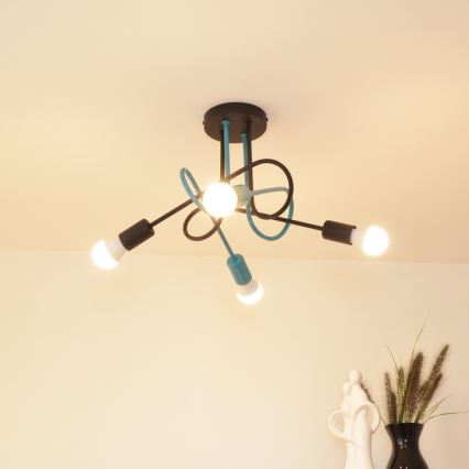 Nadgradni luster OXFORD 4xE27/15W/230V crna/tirkizna