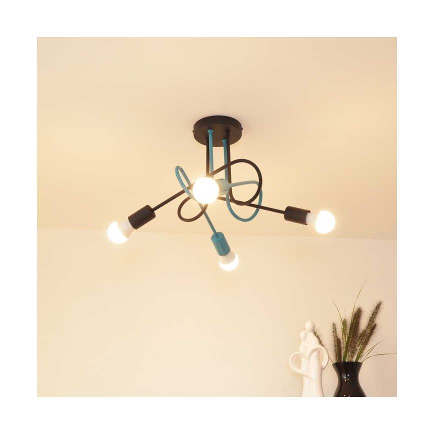 Nadgradni luster OXFORD 4xE27/15W/230V crna/tirkizna