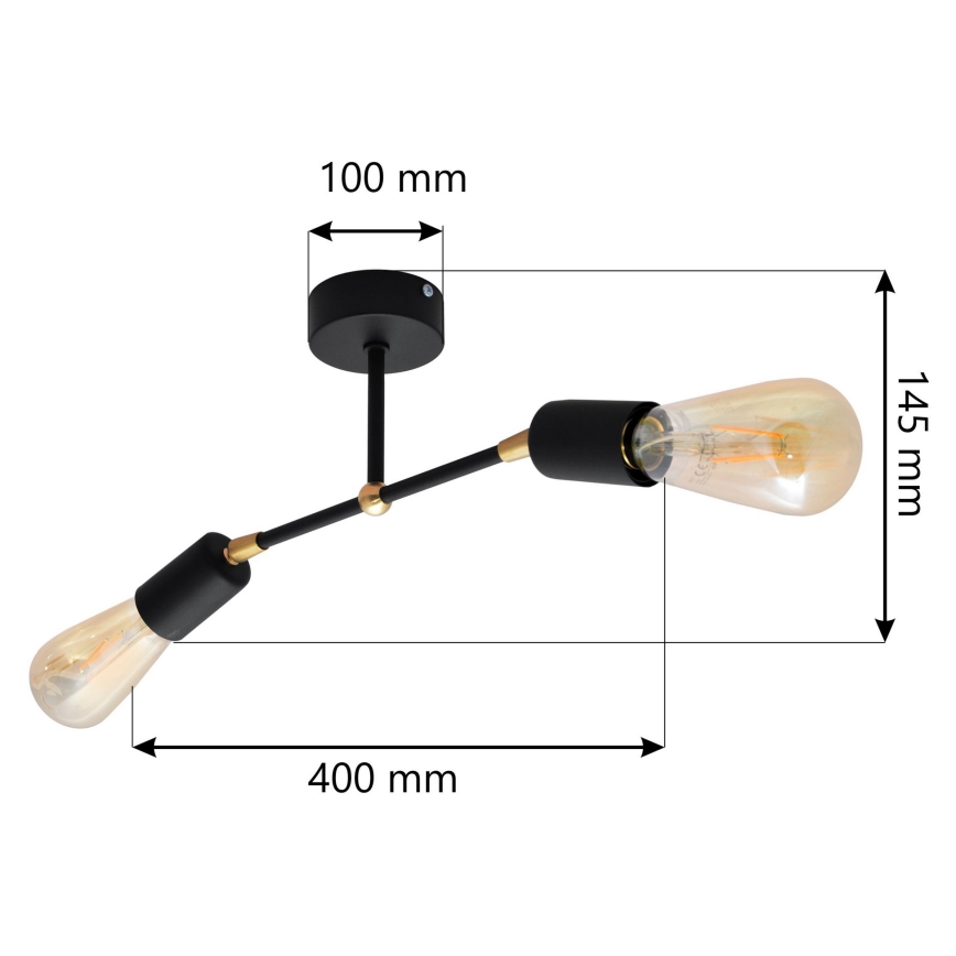 Nadgradni luster ROSETTE 2xE27/15W/230V crna/zlatna