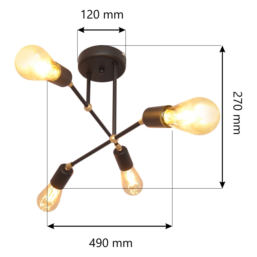 Nadgradni luster ROSETTE 4xE27/15W/230V crna/zlatna