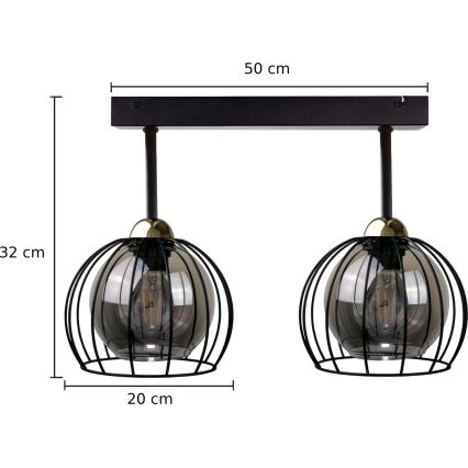 Nadgradni luster SOLO BLACK 2xE27/60W/230V crna/zlatna