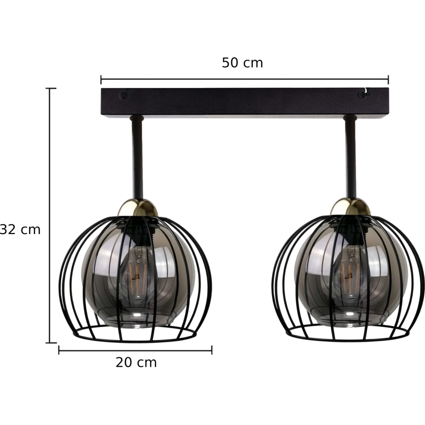 Nadgradni luster SOLO BLACK 2xE27/60W/230V crna/zlatna